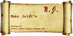 Mahr Jolán névjegykártya